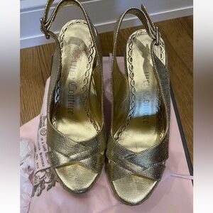 Juicy Couture Gold Wedge Sandals with Crisscross Straps